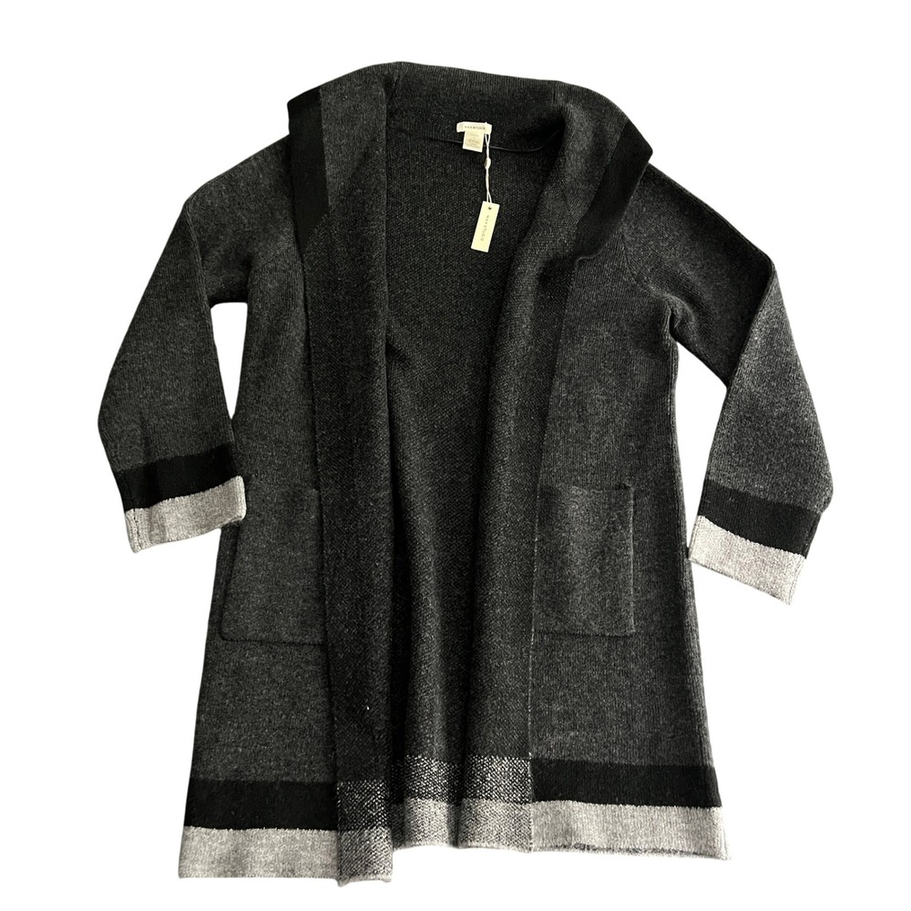 NWT Max Studio Women Large Charcoal Grey Colorblock Open Front Longline Cardigan